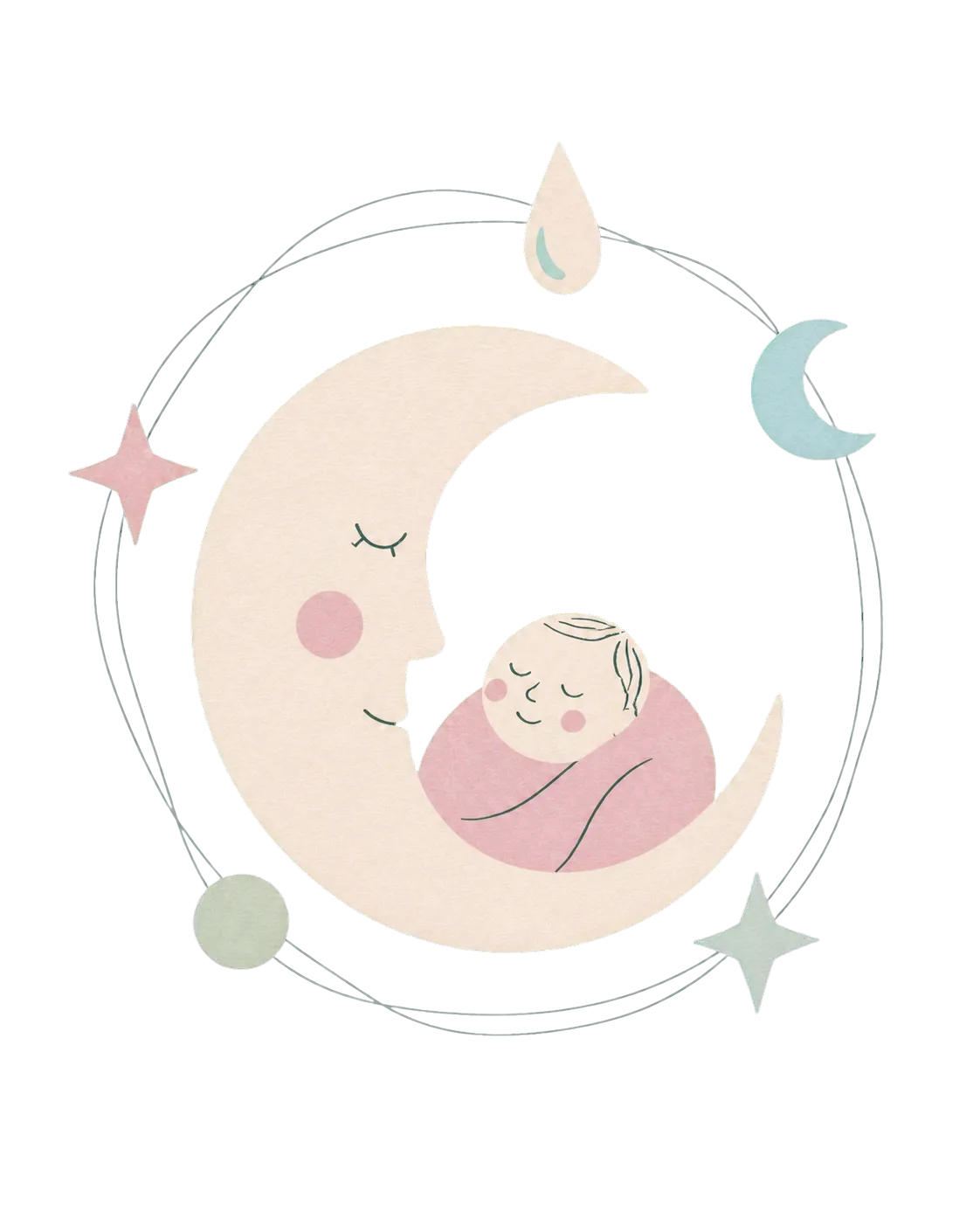 A sleeping baby held safely inside a crescent-shaped care orbit.