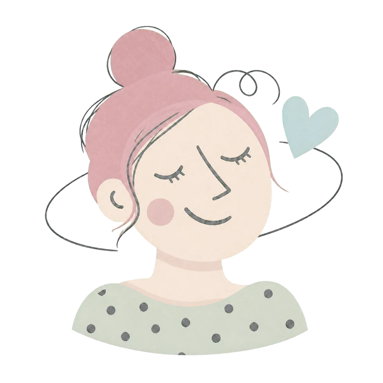 A calm mother with closed eyes, surrounded by a soft care orbit.